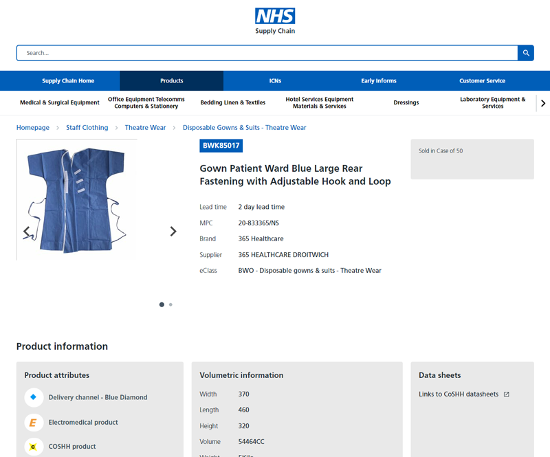 Screenshot of a product description page on the new online catalogue.